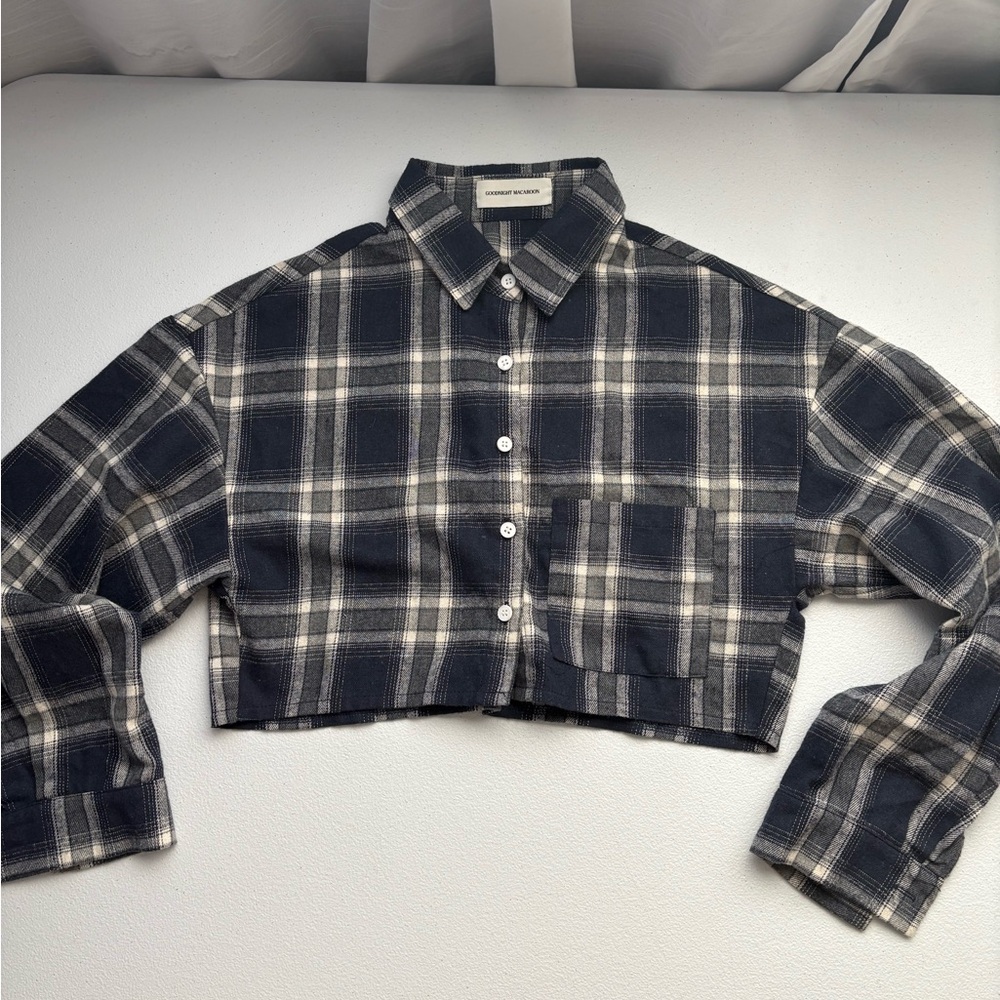 Goodnight Macaroon Blue and White Checkered Top